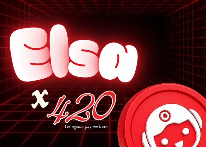 The image features a red coin with a white face design that says "Elisa" written in white letters above it. Below the coin, there's text that reads "x402 4020 Let agents pay you". The background of the image is black, which contrasts with the red coin and makes it stand out more prominently.