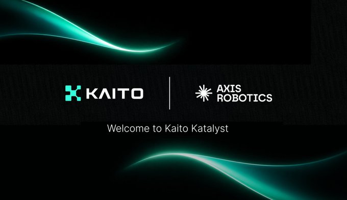 Welcome screen for 'Kaito Katalyst' featuring logos for Kaito and AXXIS Robotics against a dark background with teal wave graphics.