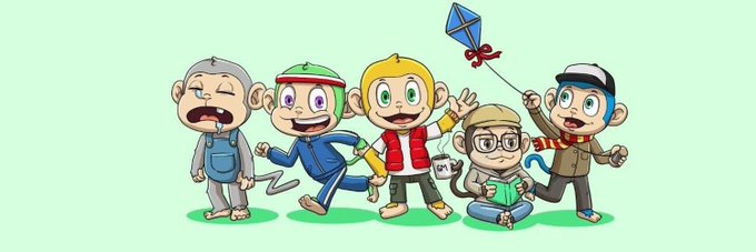 A cartoon illustration showing five children of various appearances playing together, with one flying a kite and another reading a book.