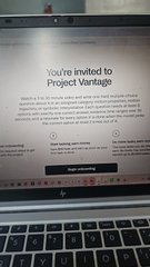 A laptop screen displays a webpage titled 'You're Invited to Project Vantage' with a 'Project Vantage' button and text about joining the waitlist.