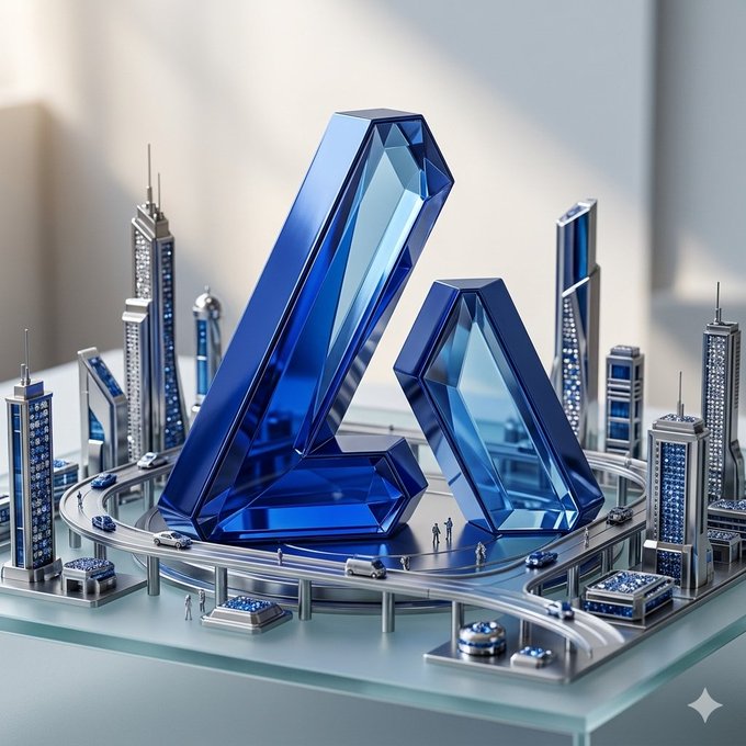 The image features a 3D rendering of a cityscape with tall buildings and cars driving down a street. The city appears to be made out of blue glass or crystal elements, giving it an artistic and futuristic appearance. In the foreground, there is a large blue crystal structure that resembles a letter "A". This crystal structure serves as the centerpiece for the image, drawing attention to its unique design and color. The post accompanying this image discusses how Web3 is evolving and emphasizes the importance of creating accessible and rewarding experiences for users on-chain.