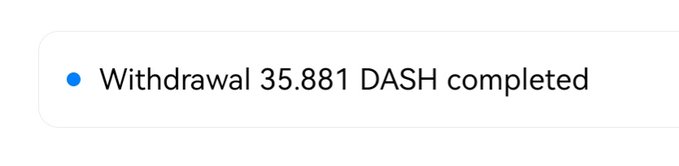 The image shows a snapshot with the text "Withdrawal 35,881 DASH completed" displayed at the top left corner of the screen. Below this information, there's a list of trading profits that includes today's profits. The caption is centered above the image and provides some context or background knowledge about the listed items.