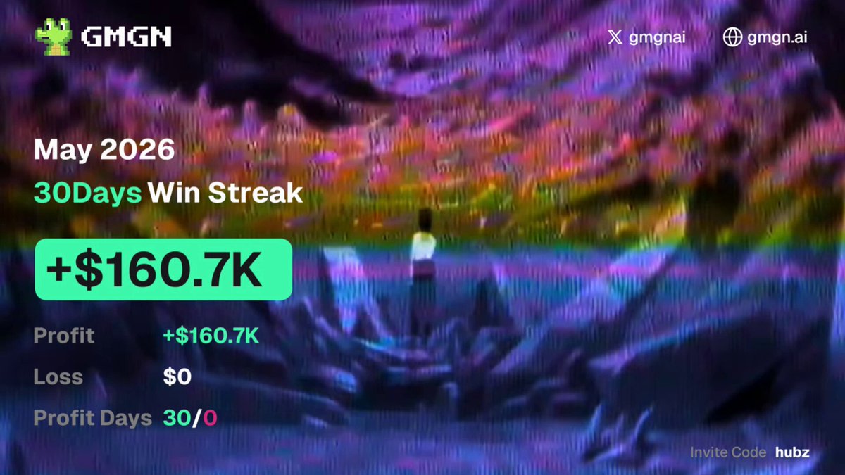 The image shows a person standing at the top of a cliff with a mountain range behind them. The background features a purple sky that has a rainbow-like effect. The text "May 2026" is displayed, along with the number "3 days Win Streak".
