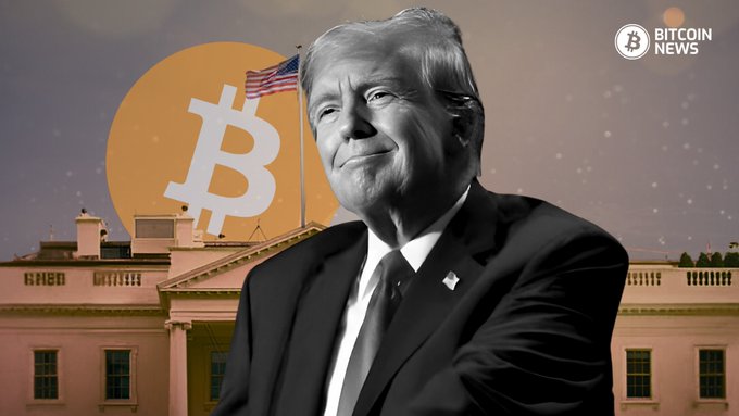 Donald Trump is shown in front of the White House alongside an American flag and a large Bitcoin logo, illustrating his administration's involvement with cryptocurrency and World Liberty Financial's $WLFI token movements into vesting contracts. The "Bitcoin News" watermark appears in the top right corner of the image.