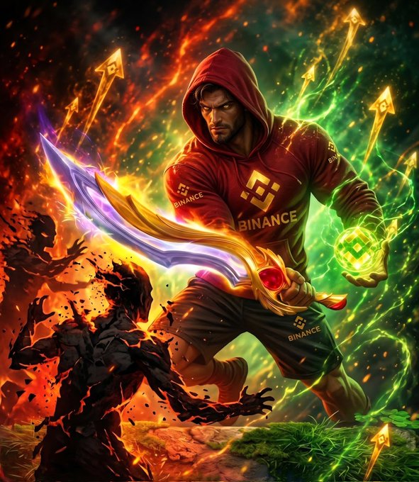 The image features a man dressed in red, holding a sword with a green handle and gold accents. The background of the image is filled with fire and sparks, creating an intense atmosphere. There are also arrows scattered throughout the scene, adding to the overall sense of danger and excitement. The post seems to be promoting a video game or fantasy world where the player's objective is to defeat enemies using their sword as a weapon against other characters who may not share the same beliefs.

The man in the red hoodie appears to be the main character from this game, while the fire and sparks in the background could represent various elements of the game environment such as a dragon or a magical force. The arrows scattered around the scene might symbolize different types of enemies that the player must face on their journey. Overall, the image is visually engaging and captures the essence of an exciting gaming experience.