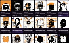 A grid of glitch-style digital characters with orange and black color schemes, labeled as 'Nerd4045X' avatars displayed on a dark background.
