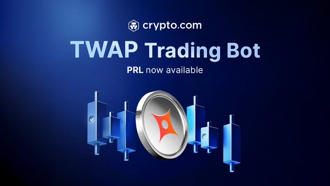 The image features a poster for the TWAP Trading Bot, which is a tool used for trading in cryptocurrency markets. The text above the poster mentions that one new token has been added to the bot, specifically a $PRL Execute large trades efficiently by splitting them into smaller orders. This can help minimize risk and reduce slippage when executing trades. Furthermore, there are currently 200+ coins available, allowing users to try out this trading bot and see how it performs in their cryptocurrency exchanges.