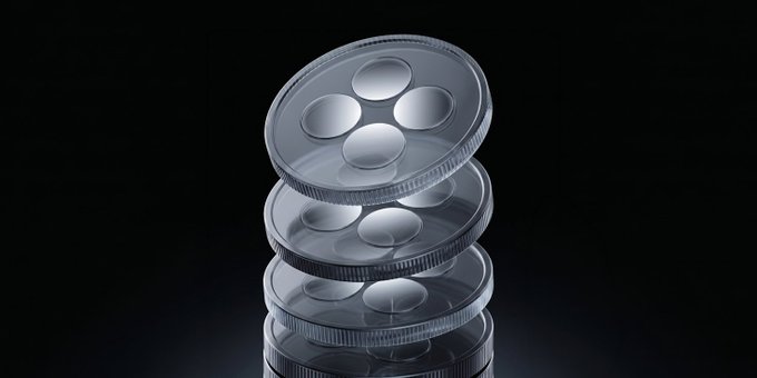 A stack of transparent coins featuring the $XDP ticker symbol floats against a dark background, visually reinforcing the post's message about the imminent launch of Doppler and the growing proximity of $XDP.