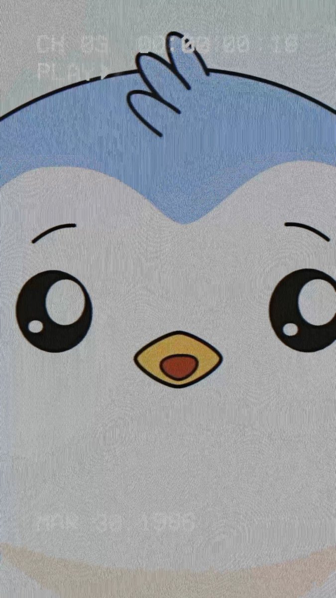 Close-up illustration of a cute cute-style cartoon penguin with big eyes and a small tuft of hair.