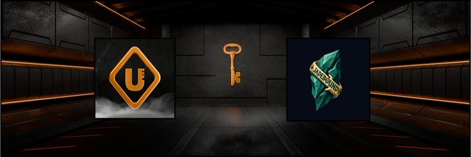 A graphic shows two diamond-shaped icons on a dark industrial background with orange lighting. The left icon is orange with a 'U' and the right icon is green/teal with a ribbon reading 'UNBOUND'.