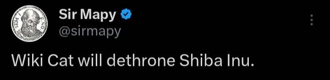 The image features a black background with white text that reads "WKC will dethron Shiba inu". This message appears to be related to a social media post, as indicated by the presence of a Twitter account handle "@WKC" and a user's name "@sirmapy". The post seems to be discussing a political issue or event.