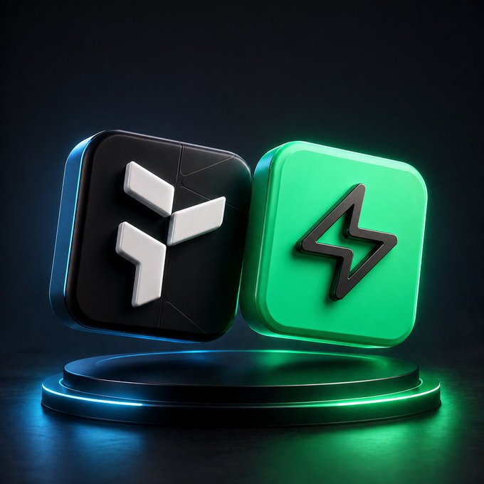 The image shows two 3D icons - a black square with a lightning bolt symbol and a green square with a lightning bolt symbol. The icons are placed side by side, both facing upwards against a dark background. The focus of the image seems to be on these icons rather than any additional elements or text present in the post.