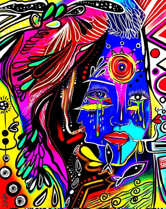 The image features a colorful, abstract painting of a woman's face with a lot of detail and patterns. The painting includes elements such as flowers, leaves, and fish, which contribute to its vibrant and lively appearance. The artist has used various colors and shapes to create an eye-catching piece that captures the viewer's attention. The post "Save my soul" seems to be related to this artwork in some way or another, possibly suggesting a connection between the painting and the message of the post.

The image is quite large with a high resolution, making it easy for viewers to appreciate its intricate details and vibrant colors.