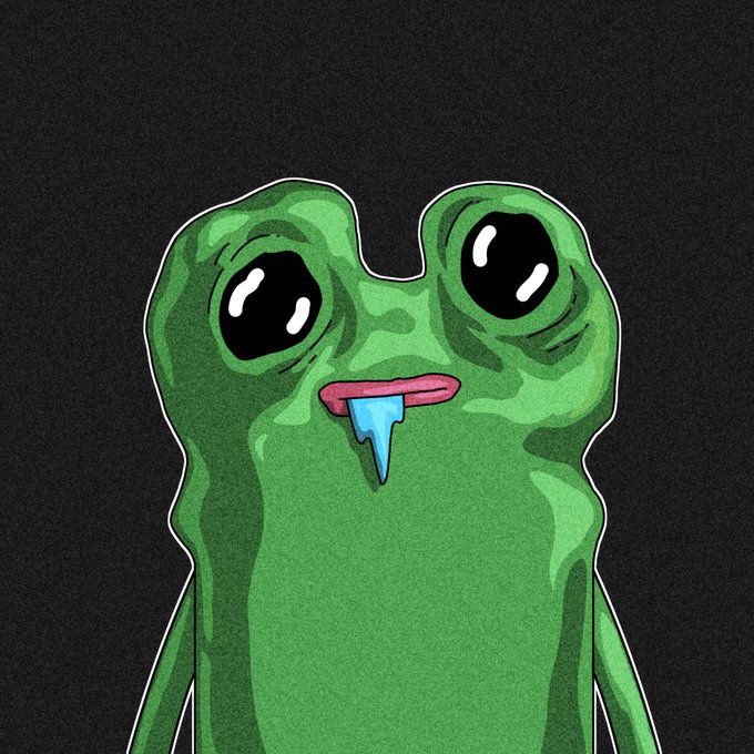 The image features a green frog with big eyes and a pink tongue sticking out of its mouth. It appears to be a cartoon character or illustration, possibly created by an artist. The frog's position and expression suggest that it has been captured early on Solana, which is a popular cryptocurrency platform. The post mentions that the frog was caught in the telegram around 200k MC (millions of cents). The image also includes text about a "pure energy" vibe or a "mass raiding" context, possibly referring to a group of people working together for a common goal on Solana.
