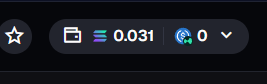 A small UI snippet showing a balance of '0.031' next to a news icon and '0' next to a rainbow profile icon, likely from a digital wallet interface.