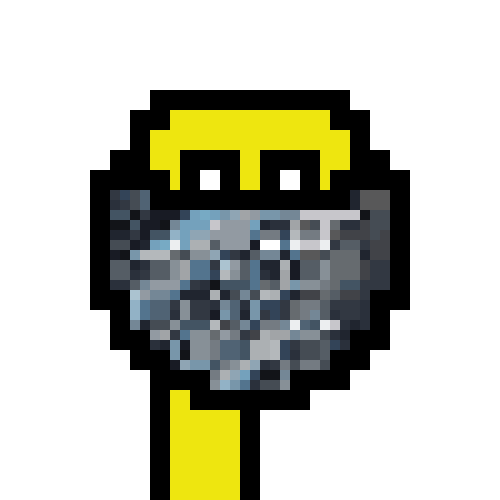 A pixel art image of a faceted, icy-blue gemstone pendant set in a yellow/gold setting, representing a "Para Punk" (a play on CryptoPunk) NFT from the pffffffffle collection, accompanying the user's post about mining parasite and showcasing their new digital collectible.