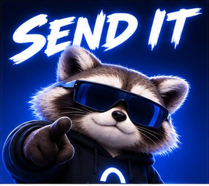 A cool, sunglasses-wearing animated raccoon character wearing a hoodie with the Arc logo points directly at the viewer beneath the bold white text "SEND IT" against a blue background, with the post emphasizing Arc as Circle's home turf for USDC and stablecoin activity.