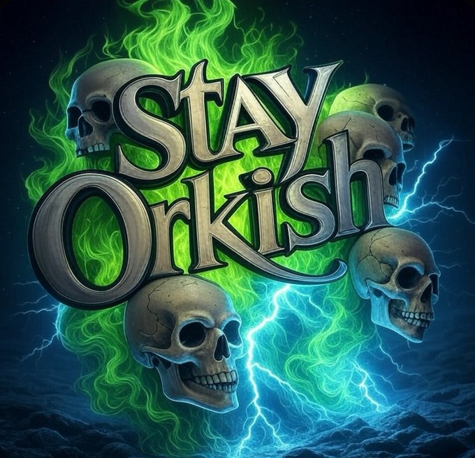 Bold metallic text reading 'Stay Onkish' is surrounded by skulls, green flames, and blue lightning against a dark background.