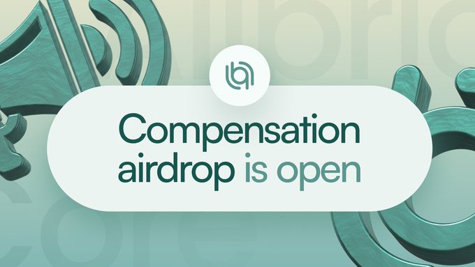 A graphic announcing "Compensation airdrop is open" with the Berachain logo on a teal background featuring abstract curved shapes.