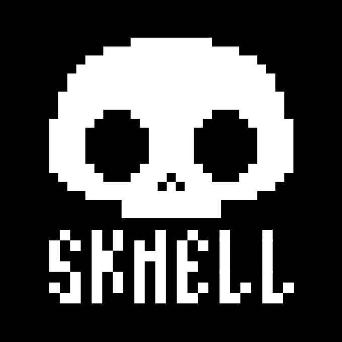 A black and white pixel art image features a skull with large hollow eyes above the stylized text "SAHEL".