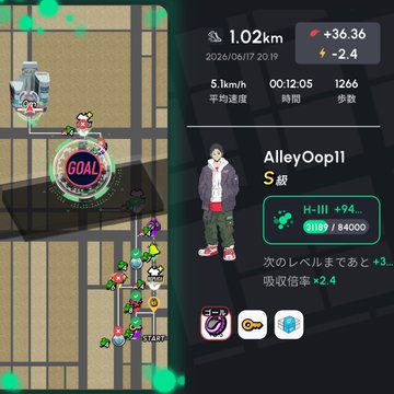 The image shows a map of an alleyway with a man standing at the end, possibly waiting for someone or just taking a break from his journey. The map also displays various icons representing different elements such as cars, buildings, and other landmarks. In addition to this, there is text on the screen that reads "マップ2つとミッションクリア 今のマップが終わればアルクちゃんとバトル #HEAL3". This suggests that the image might be related to a game or an interactive map, possibly in a foreign language. The focus of this post is on the map and its content, which could provide information about the location or guide players through the game's environment.