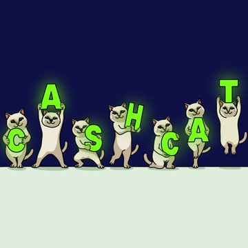 Seven cartoon cats stand on their hind legs holding glowing green letters that spell out "CASHCAT" against a dark background, visually bringing to life the post's claim that "the cats have spoken" and "$CASHCAT is the message." The image serves as meme art for a token contest submission, with each feline character proudly displaying one letter of the ticker.