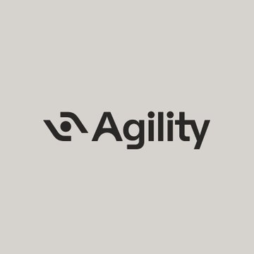 The image shows the black "Agility" logo with a stylized icon to the left of the text. This appears to be a logo for Agility Robotics, which manufactures humanoid robots—linking to the post's mention of BlackBerry's QNX powering the technology beneath these robots.