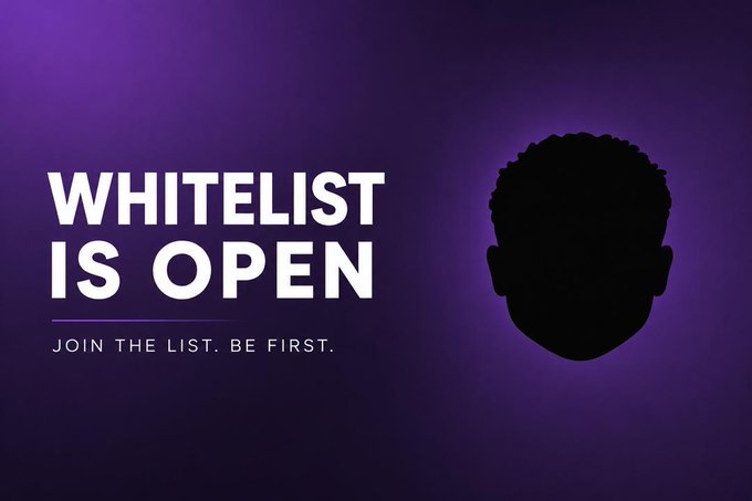 The image features a purple background with white text that reads "WHITELIST IS OPEN" followed by an image of a person's face, likely a male, against this backdrop. The caption below the image states "If you're seeing this, you're early.  10,000 Dudes.  Free Mint on @ethereum. Secure your spot facelessdudes.vercel.app". This post seems to be promoting an event or gathering related to a specific white list or community of people who are interested in the content shared by the person's face.