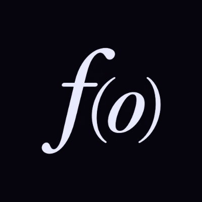 A black background displays the mathematical notation 'f(o)' in elegant white script.