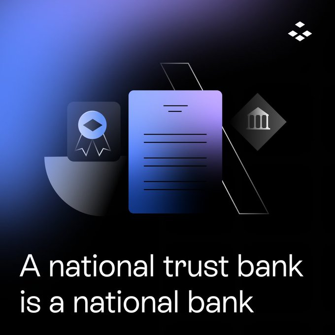 A digital illustration featuring a central document icon with a bank seal on a blue-purple gradient background, with text reading "A national trust bank is a national bank."

The image visually reinforces the post's central argument that entities like Anchorage Digital Bank, as nationally chartered trust banks, should be treated as national banks and granted access to Federal Reserve payment rails under federal supervision—rather than being gated by deposit insurance requirements. The document and bank iconography symbolize regulatory policy and institutional banking, directly tying to the company's comment letter on the Fed's proposed Payment Account framework.