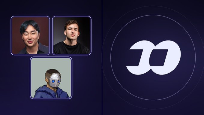 A graphic featuring three portrait photos alongside the Dash (DASH) cryptocurrency logo on a dark blue background.
