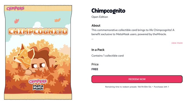 The image shows a screenshot of a computer screen that displays information about a product called "chimpcognto" which appears to be a collectible game card for the game Chipcogs. The screen also features text that explains what makes this particular version of the game different from other versions, providing details on its open edition status and price. The background of the image is white, allowing the focus to remain on the game card display and any accompanying text or graphics.