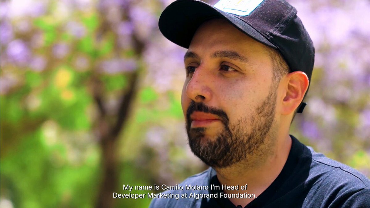 The image features a man wearing a black baseball cap, looking off to the side with a serious expression. The caption below the photo reads "My name is Camohe 90's @Camohe90's path into Web3 is one worth hearing. New episode of Built to Build is live". This suggests that the man might be involved in the development or promotion of Web3 technology, and he could potentially be a part of the Algorand Foundation or another organization related to blockchain and cryptocurrency.