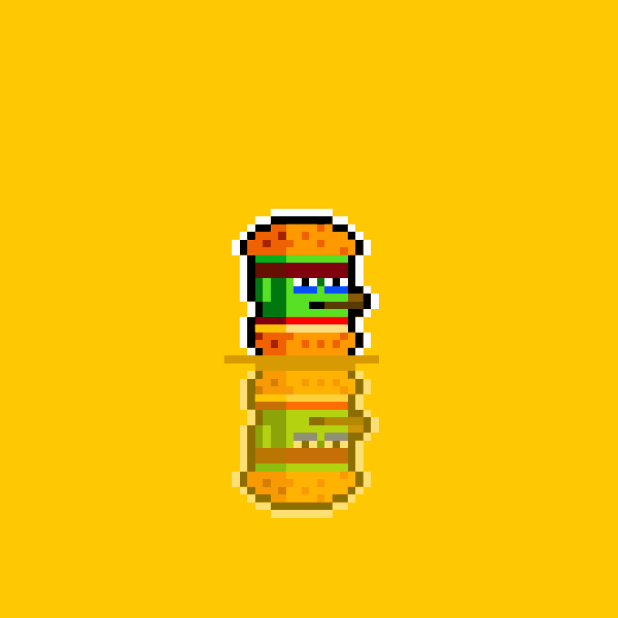 The image features pixel art of a Teenage Mutant Ninja Turtle-style character styled as a hamburger, with visible green turtle features sandwiched between buns and lettuce. The accompanying post critiques low-effort NFT projects on Zcash, and the image likely serves as a humorous visual representation of such "junk" or low-quality mint attempts—much like a hastily assembled, nonsensical combination of unrelated elements.