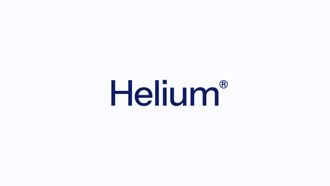 The image displays the "Helium®" logo in dark blue text on a white background, with the registered trademark symbol indicating its official trademark status. This relates to the post announcing that Helium was granted a trademark in the EU.