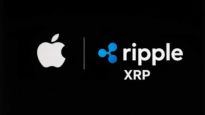A graphic showing the Apple logo next to the Ripple (XRP) logo on a black background.