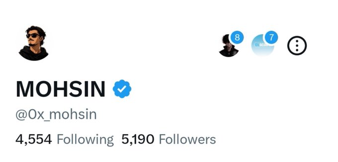 The image shows an X (Twitter) profile header for "MOHSIN" (@0x_mohsin), a verified account with 5,190 followers and 4,554 following. The three small profile pictures at the top right likely represent mutual/connected accounts, relating to the post about being "10 away" from a milestone with a MoonPay USDC payout.