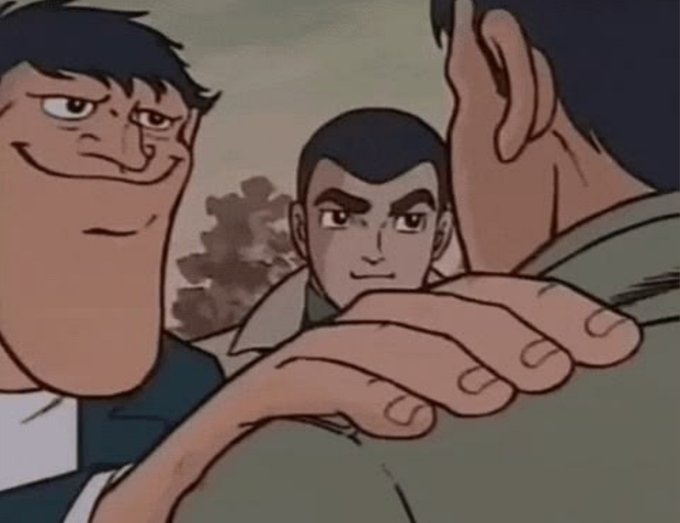 Three men in anime style appear in a tense standoff, with two characters flanking and grabbing the shoulders of the third from the center, evoking the caption's question "Are you still locked in?" as a challenge of resolve or commitment.