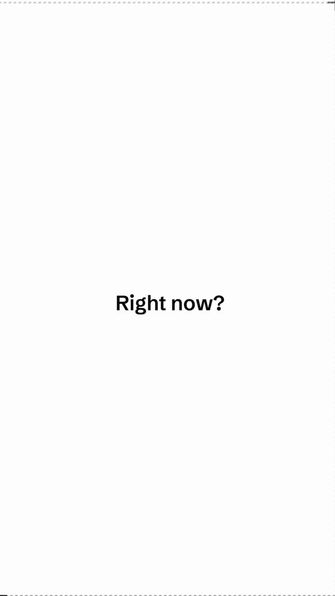 The image features a white square with black text that reads "Right now?". The background of the image is gray.