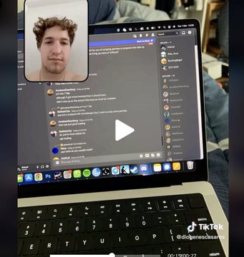 The image shows a laptop screen displaying a conversation between two people, likely a man and a woman, with their names Avi and Pedo Eisenberg. The text in the image suggests that they may have been friends or acquaintances through a social media platform like TikTok. The reason for this connection is not explicitly stated but could be inferred from the context provided by the post.