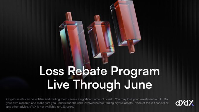 The image features three glass cubes, each with different colors - red, orange, and black. The cubes are arranged vertically against a black background, creating an interesting visual effect. Below the cubes, there's text that reads "Loss Rebate Program Live Through June". This suggests that the program is available for use during the month of June.