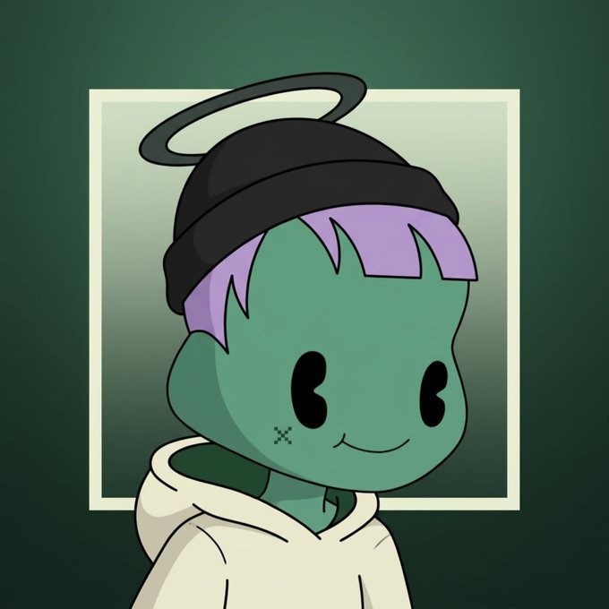 A cartoon illustration of a green-skinned character with purple hair, a black beanie, and a halo, wearing a white hoodie and smiling. The character, representing "Mibbles," complements the post's announcement about an upcoming mint date and wallet submissions within a 24-hour window.