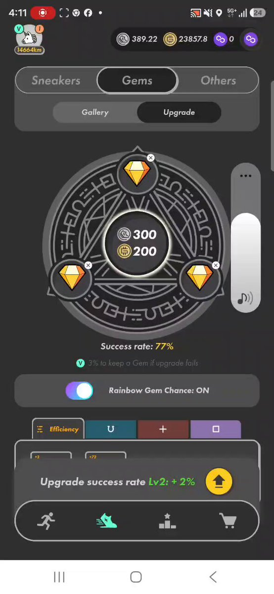 The image shows a phone screen displaying a game app with three different levels of difficulty, each represented by a circle with a diamond inside. The app has a rating system for success rates, which includes options like "Success rate: 300/200" or "Success rate: 2/3".