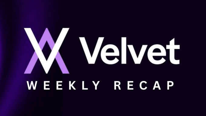 A title card with the Velvet 'V' logo and text 'Velvet Weekly Recap' displayed in white and purple on a dark purple gradient background.