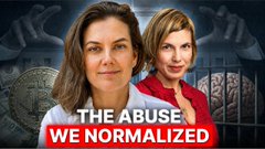 The thumbnail shows two women with the bold text "THE ABUSE WE NORMALIZED" overlaid, promoting a discussion about fiat currency's lack of finality and how it distorts reality. It relates to the post by teasing the podcast episode where the speaker reacts to insights about money and perception.