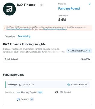 The image shows a screenshot of an online form related to Rax Finance, indicating that the post has been live for four months. The main content of this post is about raising funds using the Rax Forge platform, where users can mine RAX NFTs and receive rewards. The screen displays information such as the amount raised (four million dollars) and the cost of funding (free). Additionally, there's a reference to Raised, which suggests that multiple users have already confirmed their funding status through theRAX Finance platform.