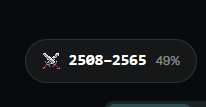 A small notification banner showing a crossed swords icon with the text "2508-2565" and "49%".