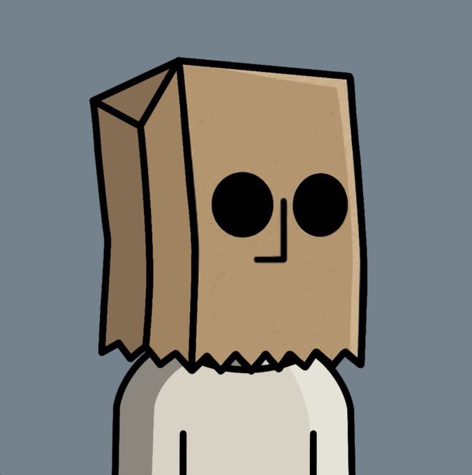 A cartoon character with a brown paper bag over its head is displayed against a blue background. The image illustrates the post's warning to avoid questionable new projects ("tird mints"—likely a typo for "third mints") and instead invest in @npconchain, suggesting that choosing lesser-known tokens is foolish.