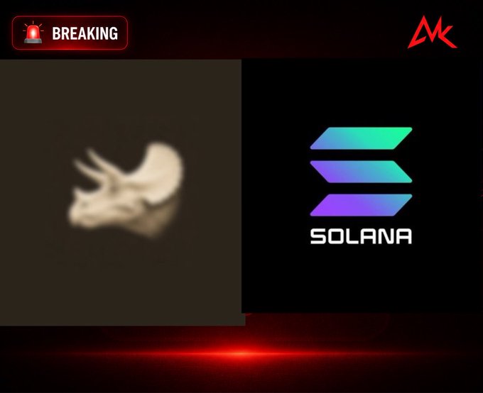 A 'BREAKING' news graphic displays a blurry white image on the left next to the purple and teal gradient logo for 'SOLANA' on the right, with 'MK' in the corner.