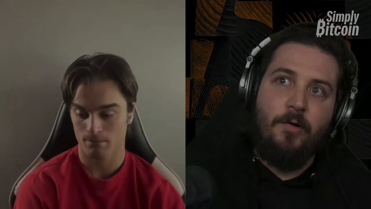 The image shows two men sitting in chairs, one wearing a red shirt and the other wearing a black hoodie with headphones on his head. The man in the red shirt appears to be talking or listening to someone through a microphone, while the man in the black hoodie seems to be focused on something else outside of the frame.